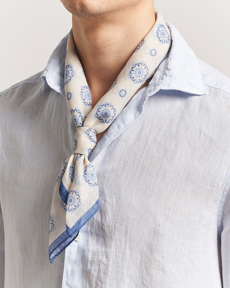 Men | Dress Scarves | Stenströms | Printed Cotton Bandana White