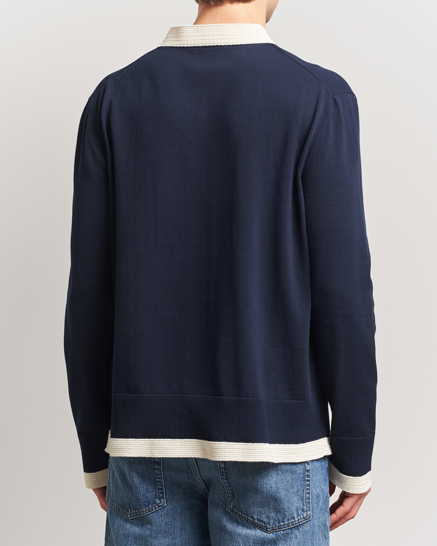 Men | Sweaters & Knitwear | Jil Sander | Contrast Trim V-Neck Sweater Navy