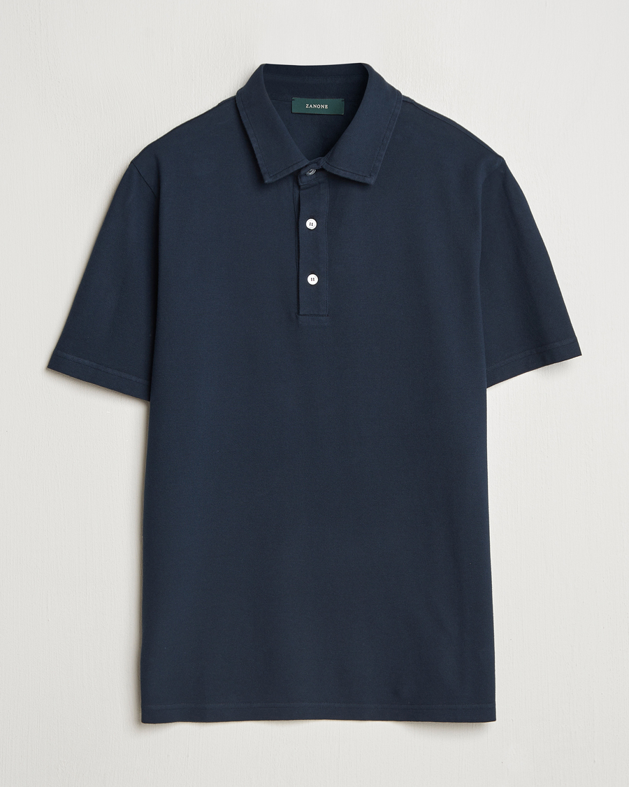 Men | Polo Shirts | Zanone | Soft Cotton Piquet Polo Navy