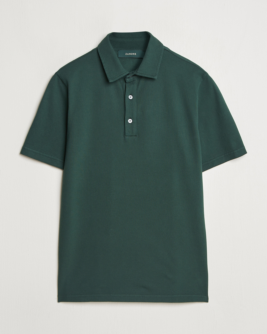 Men | Polo Shirts | Zanone | Soft Cotton Piquet Polo Dark Green