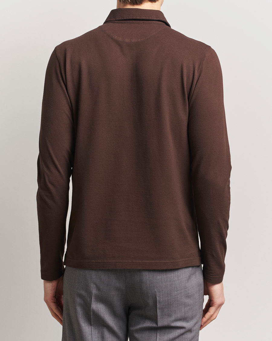 Men | Polo Shirts | Zanone | Soft Cotton Piquet Long Sleeve Polo Dark Brown