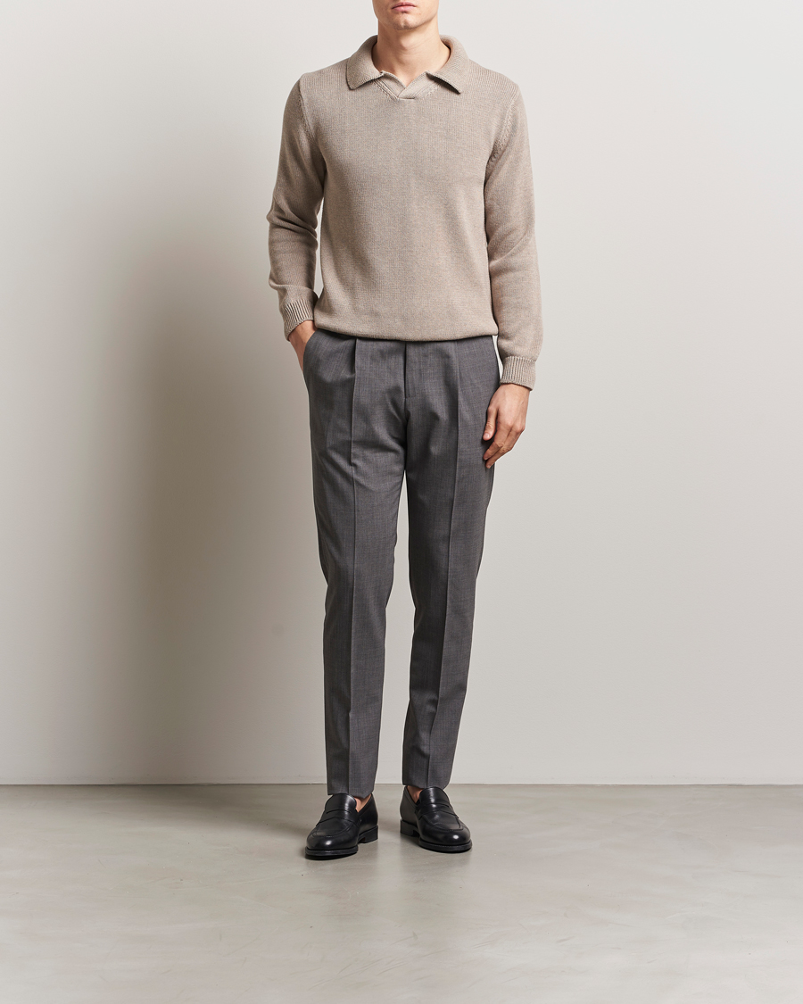 Men | Sweaters & Knitwear | Zanone | Soft Cotton Long Sleeve Polo Beige