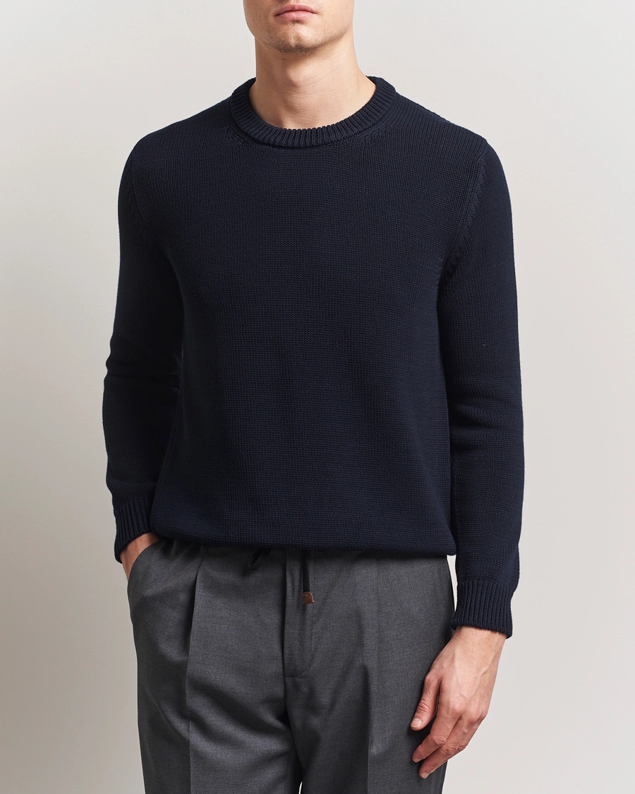 Men | Sweaters & Knitwear | Zanone | Soft Cotton Crewneck Sweater Navy