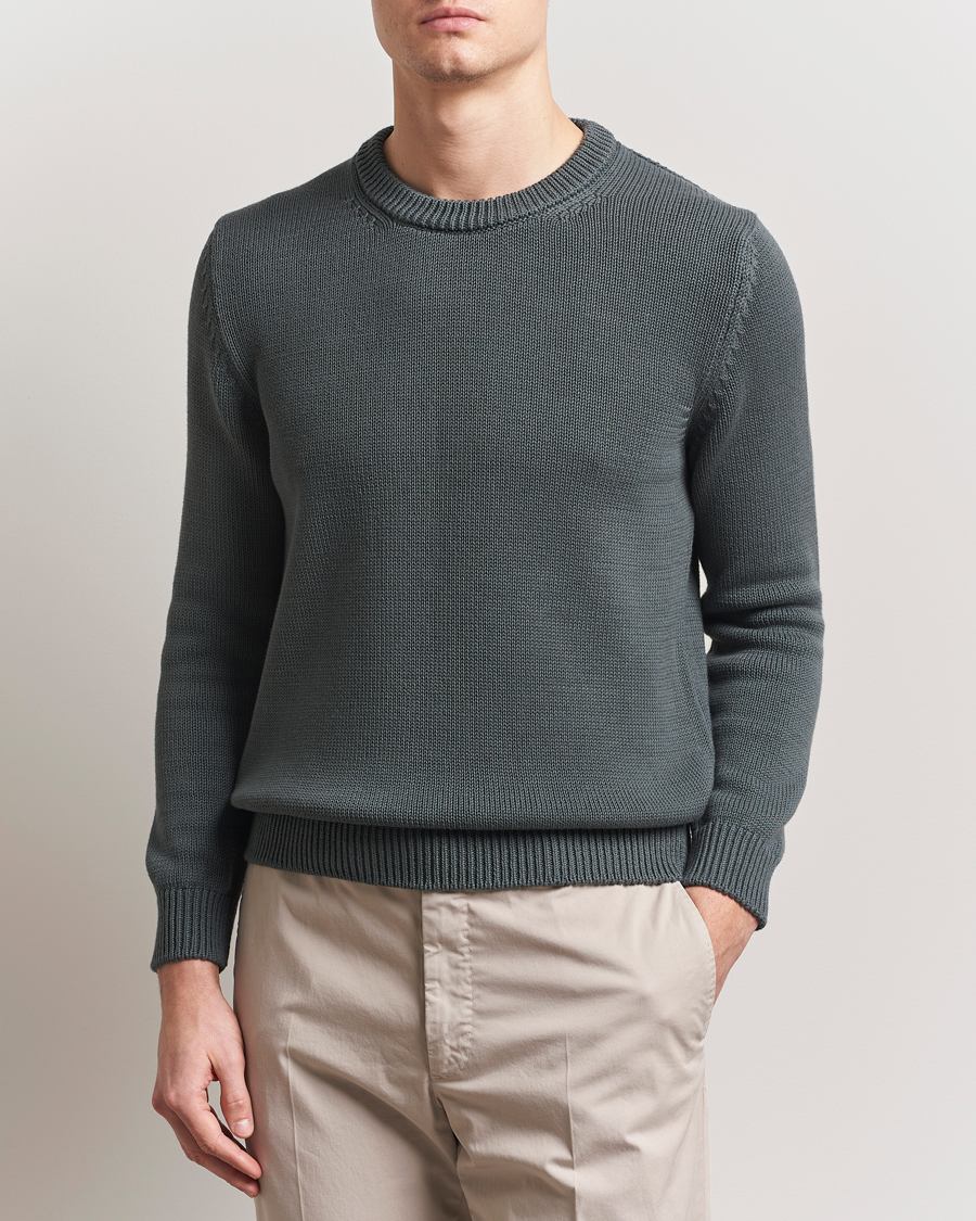 Men | Sweaters & Knitwear | Zanone | Soft Cotton Crewneck Sweater Dark Green
