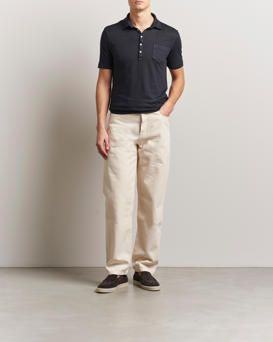 Men | Polo Shirts | Massimo Alba | Filicudi Cotton/Linen Polo Navy