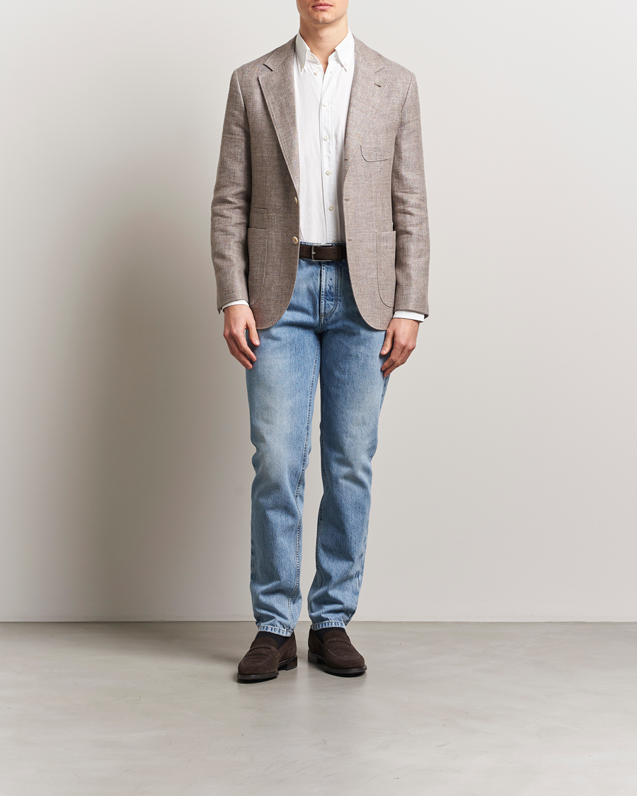 Men | Blazers | Brunello Cucinelli | Single Breasted Linen Blend Twill Blazer Beige