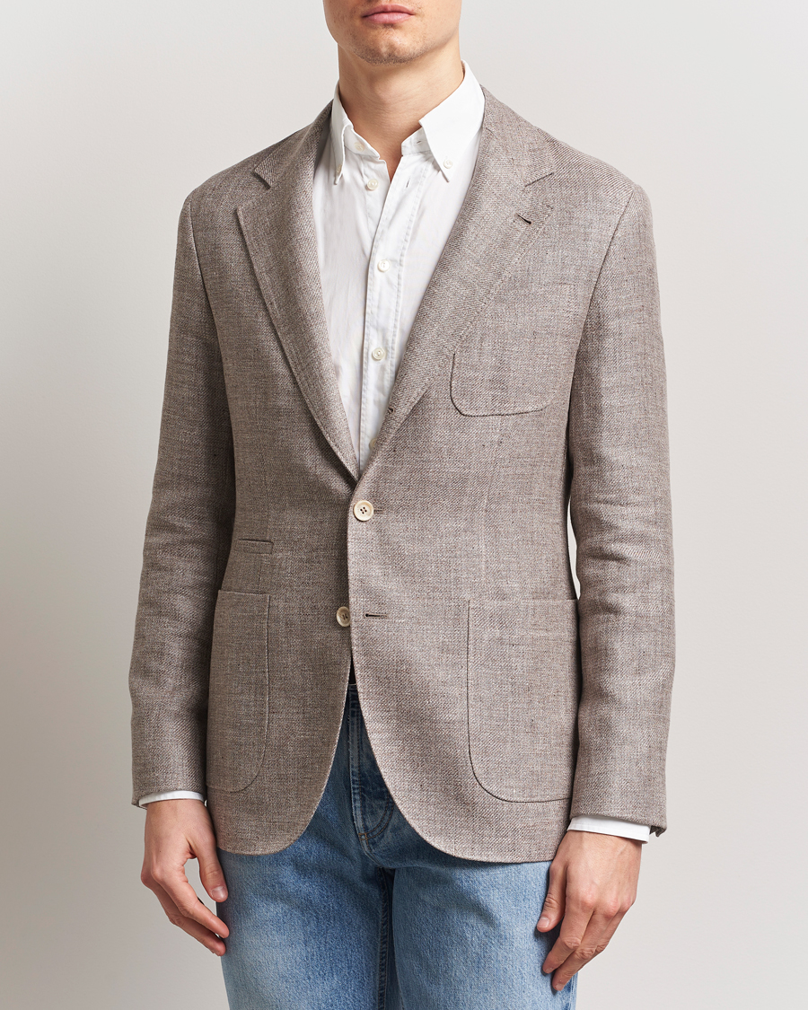 Men | Blazers | Brunello Cucinelli | Single Breasted Linen Blend Twill Blazer Beige