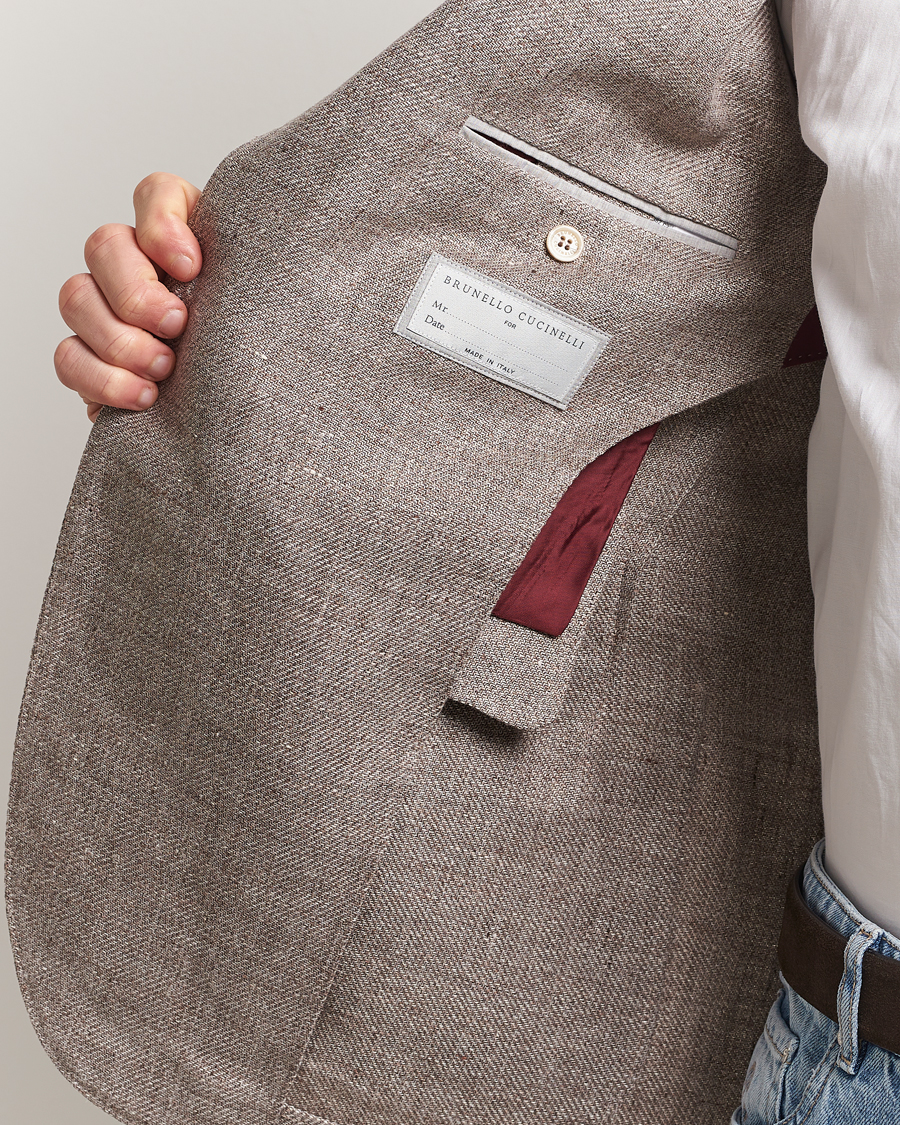 Men | Blazers | Brunello Cucinelli | Single Breasted Linen Blend Twill Blazer Beige