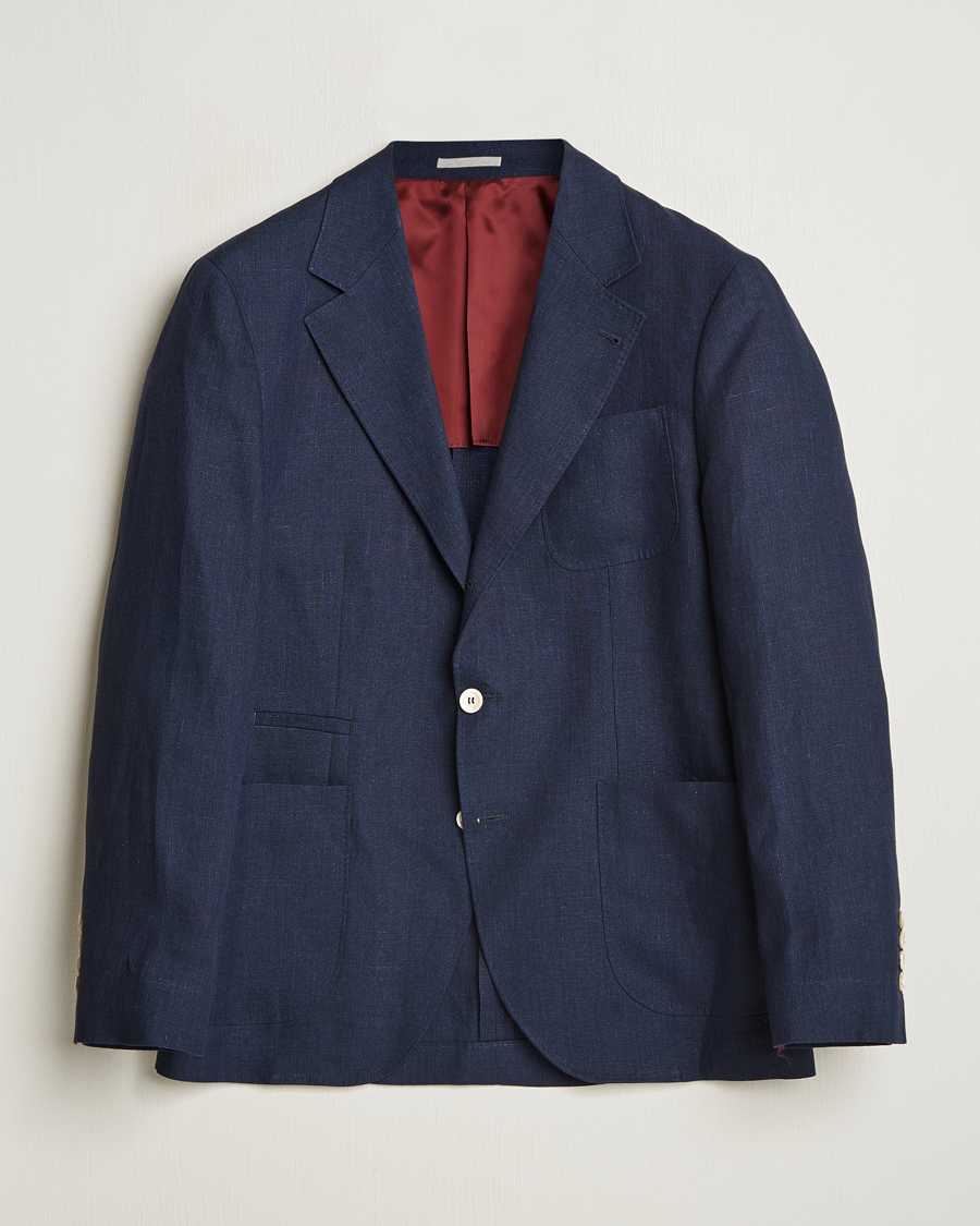 Men | Blazers | Brunello Cucinelli | Single Breasted Linen Blazer Navy