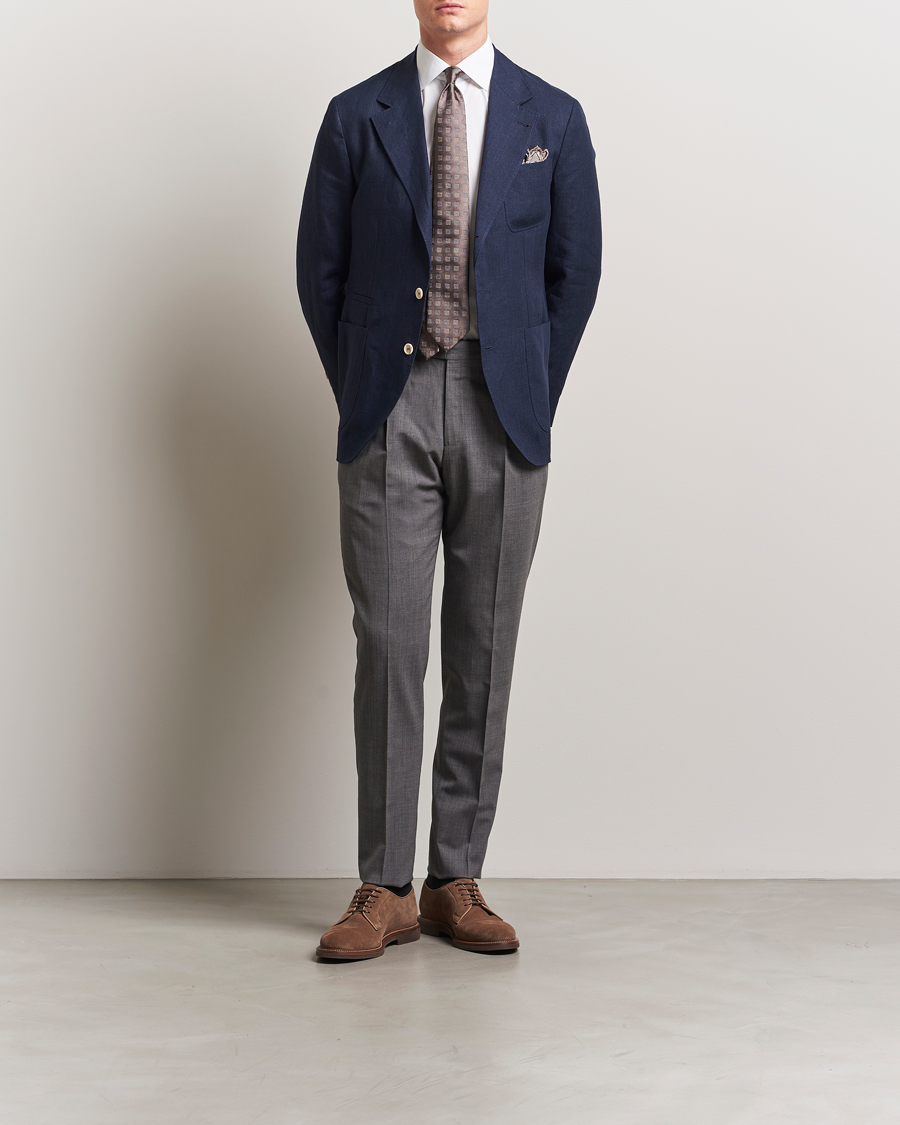 Men | Blazers | Brunello Cucinelli | Single Breasted Linen Blazer Navy