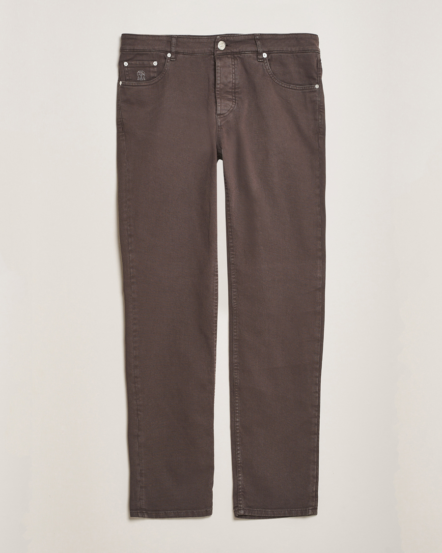Men | Trousers | Brunello Cucinelli | Slim Fit Bull Denim Pants Dark Brown