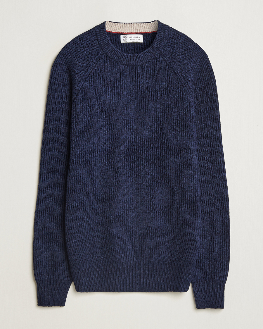 Men | Sweaters & Knitwear | Brunello Cucinelli | Heavy Rib Stitch Crew Neck Navy