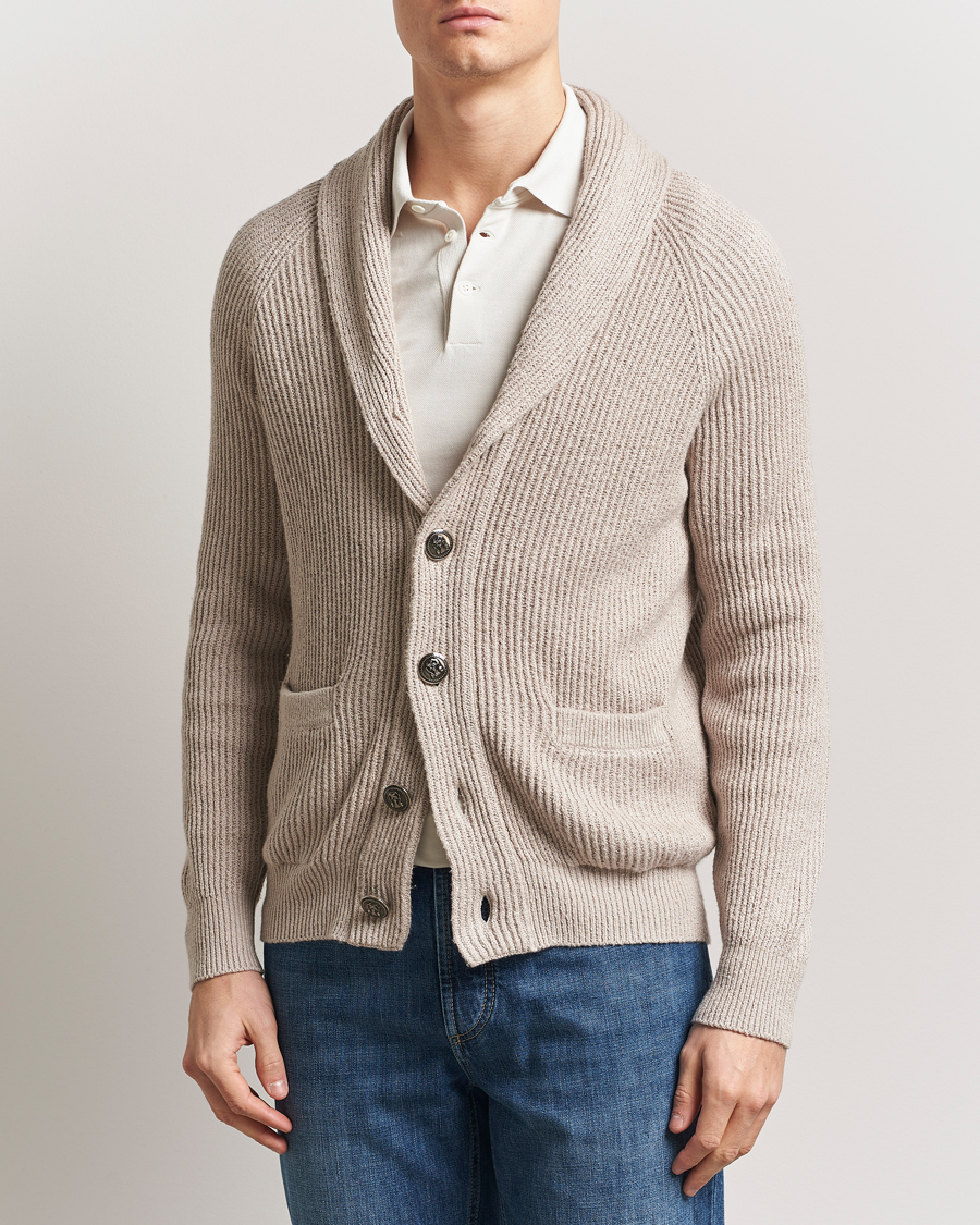 Men | Sweaters & Knitwear | Brunello Cucinelli | Heavy Rib Shawl Cardigan Beige