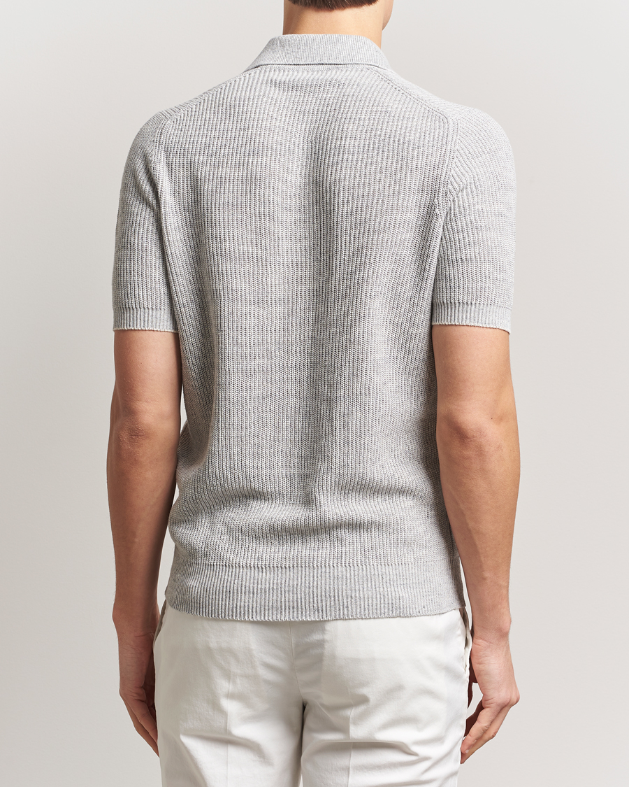 Men | Polo Shirts | Brunello Cucinelli | Linen Rib Knitted Polo Pearl Grey