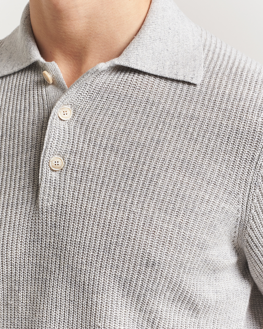 Men | Polo Shirts | Brunello Cucinelli | Linen Rib Knitted Polo Pearl Grey