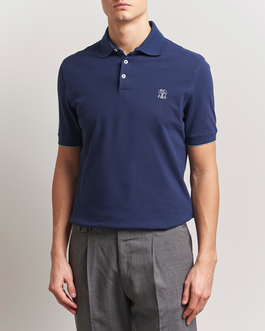Men | Polo Shirts | Brunello Cucinelli | Short Sleeve Logo Polo Navy