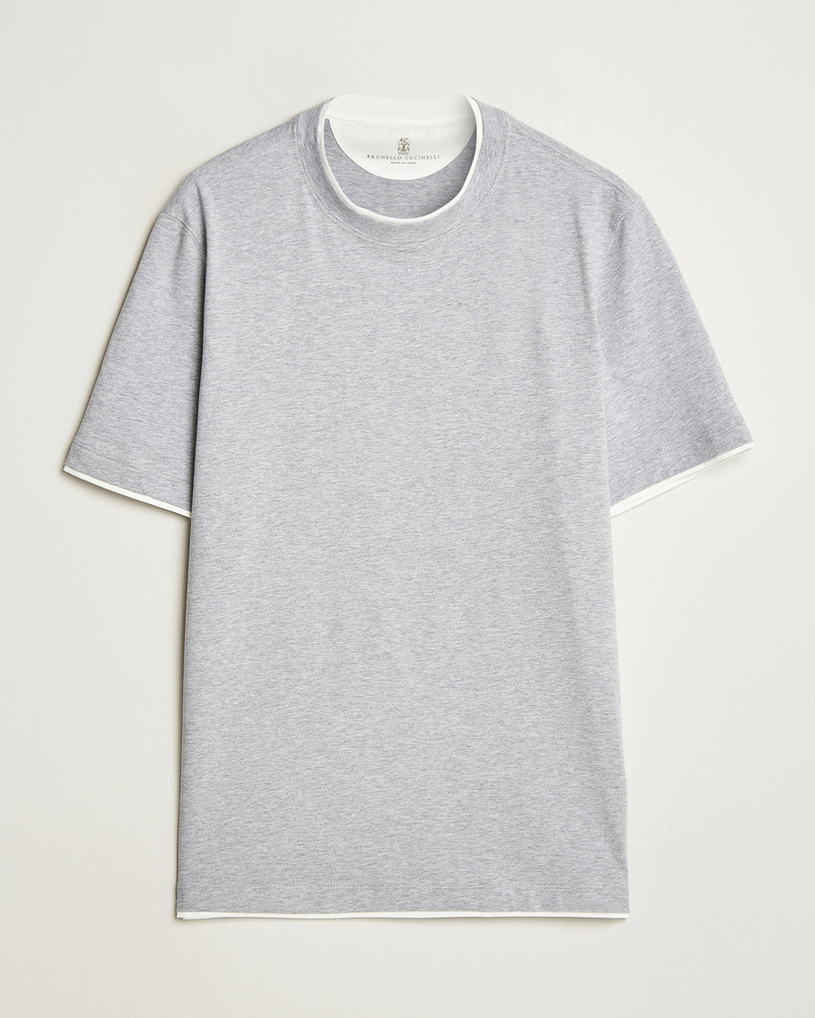 Men | T-Shirts | Brunello Cucinelli | Short Sleeve Contrast T-Shirt Heather Grey