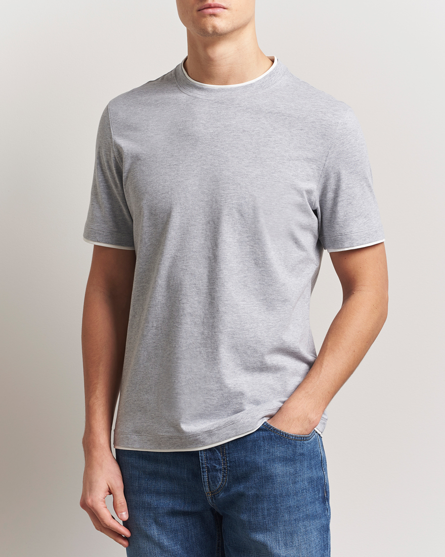 Men | T-Shirts | Brunello Cucinelli | Short Sleeve Contrast T-Shirt Heather Grey