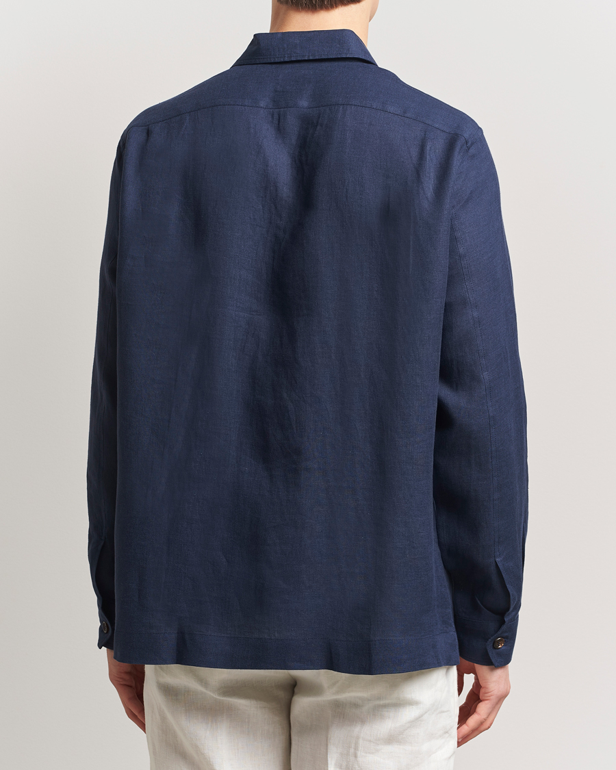Men | Shirts | Brunello Cucinelli | Cuban Linen Shirt Jacket Dark Blue