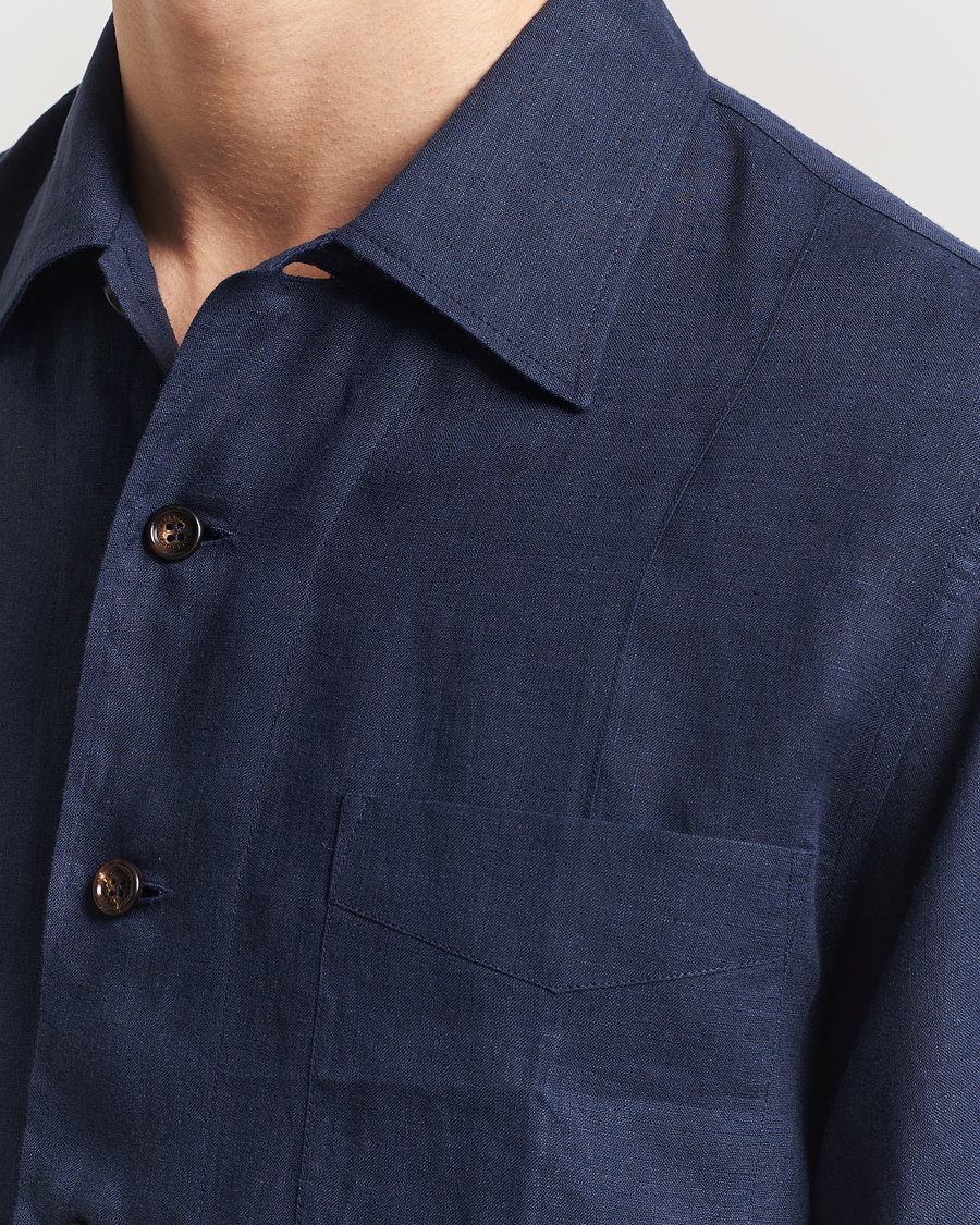 Men | Shirts | Brunello Cucinelli | Cuban Linen Shirt Jacket Dark Blue