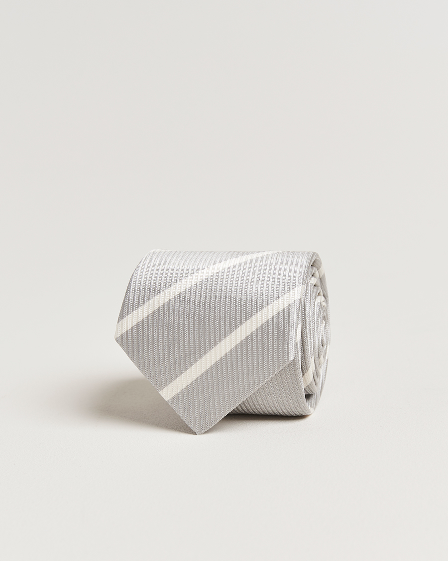 Men | Ties | Brunello Cucinelli | Regimental Stripe Silk Tie Light Grey