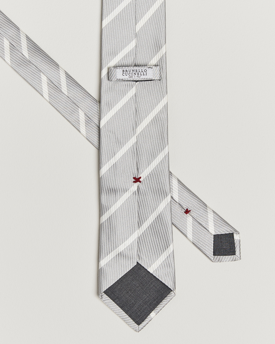 Men | Ties | Brunello Cucinelli | Regimental Stripe Silk Tie Light Grey