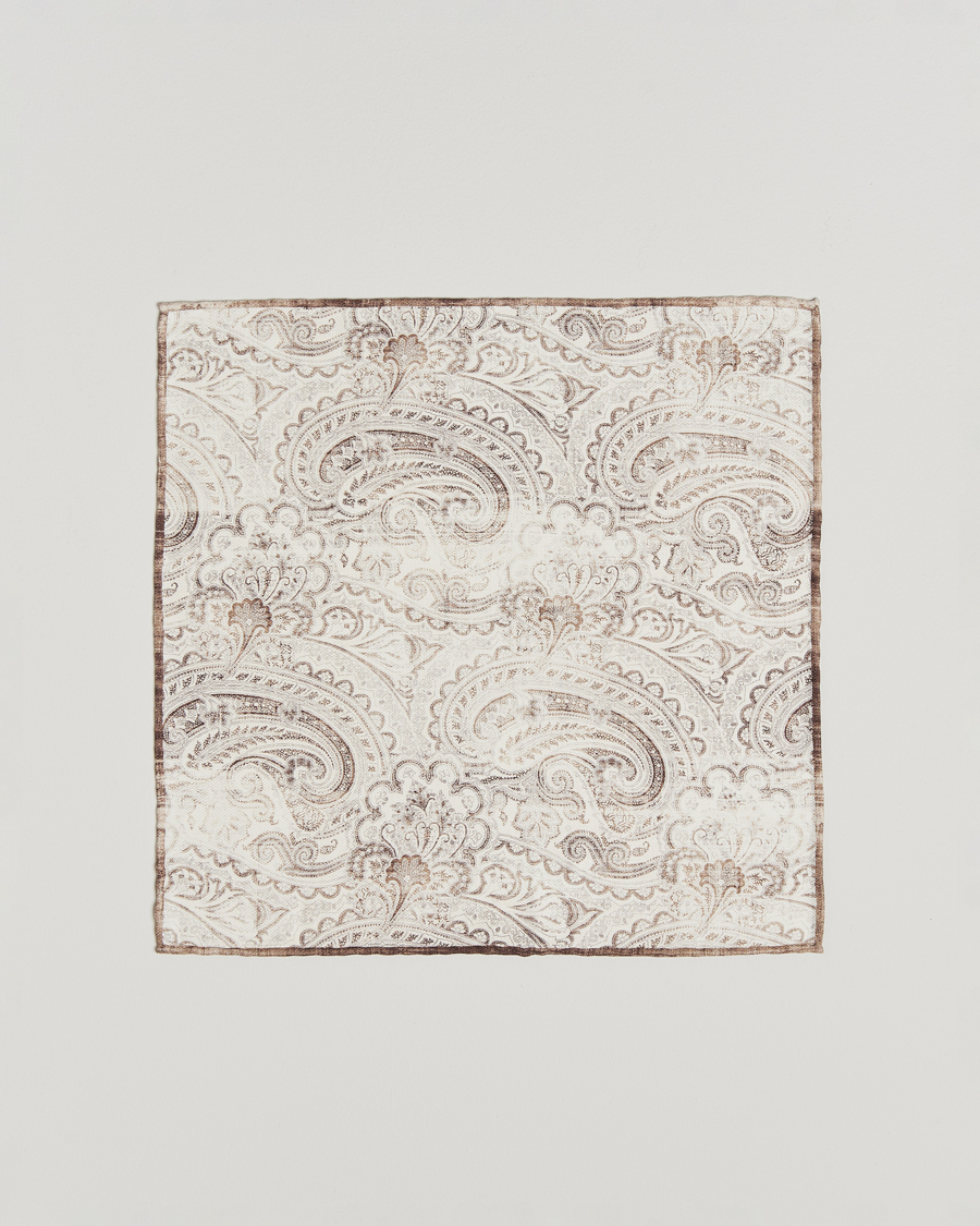 Men | Pocket Squares | Brunello Cucinelli | Paisley Silk Pocket Square White/Beige