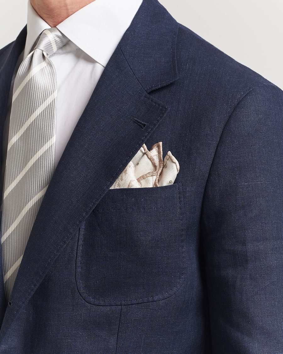 Men | Pocket Squares | Brunello Cucinelli | Paisley Silk Pocket Square White/Beige