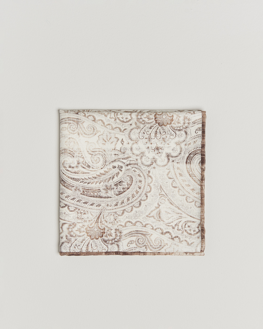 Men | Pocket Squares | Brunello Cucinelli | Paisley Silk Pocket Square White/Beige