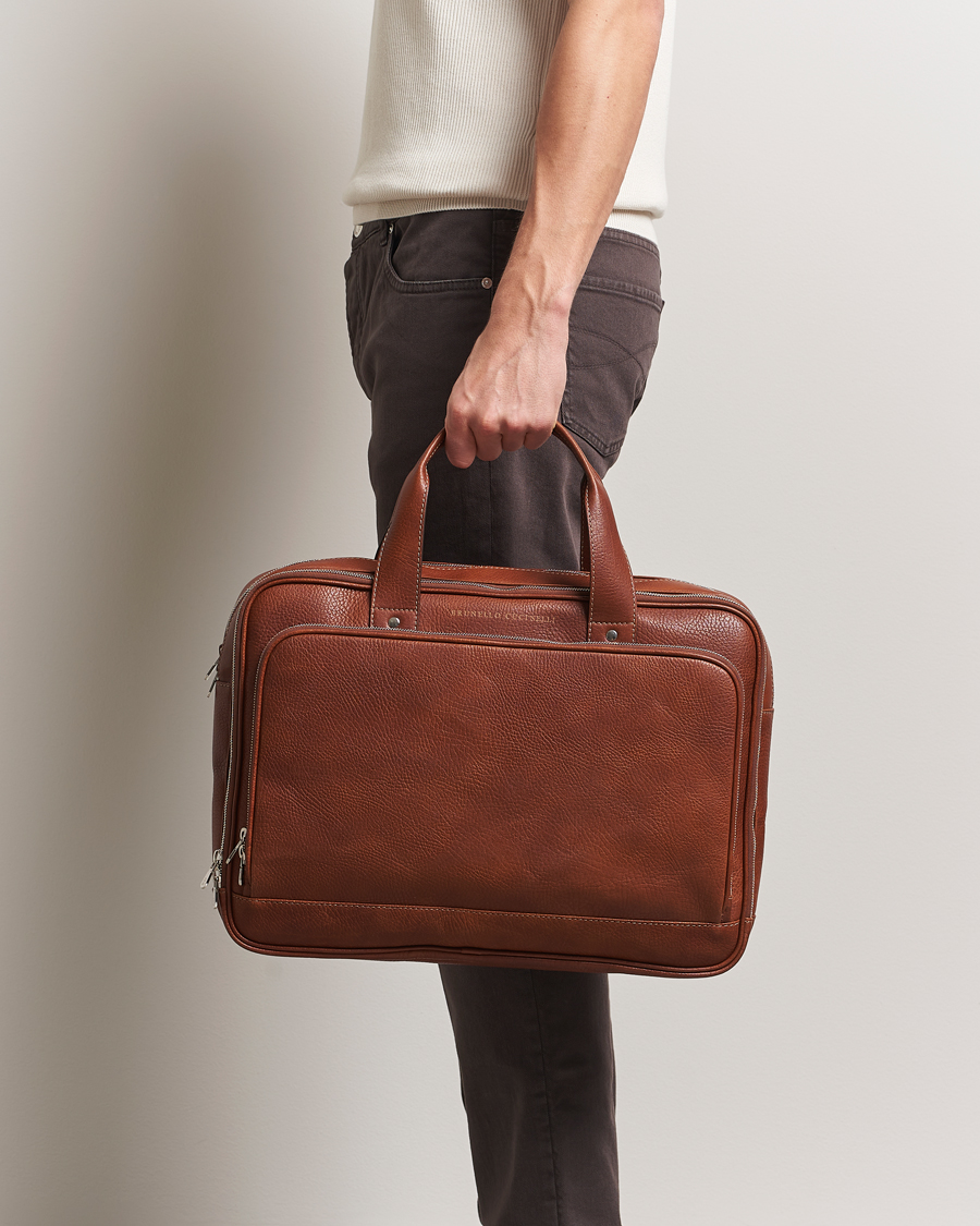 Men | Bags | Brunello Cucinelli | Grain Leather Briefcase Cognac