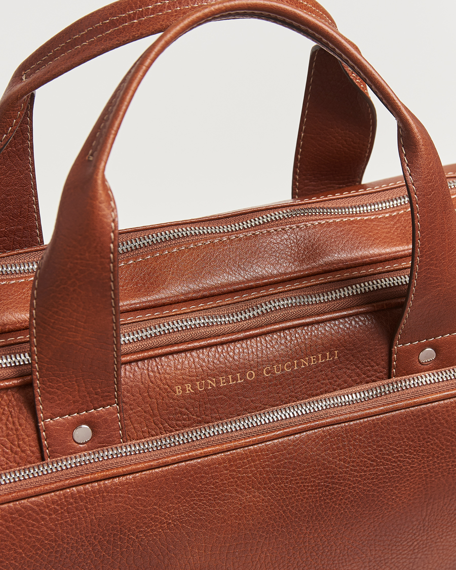 Men | Bags | Brunello Cucinelli | Grain Leather Briefcase Cognac