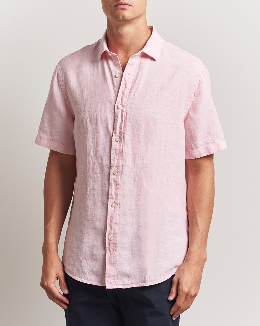 Men | Shirts | Charles Tyrwhitt | Pure Linen Short Sleeve Slim Fit Shirt Pink