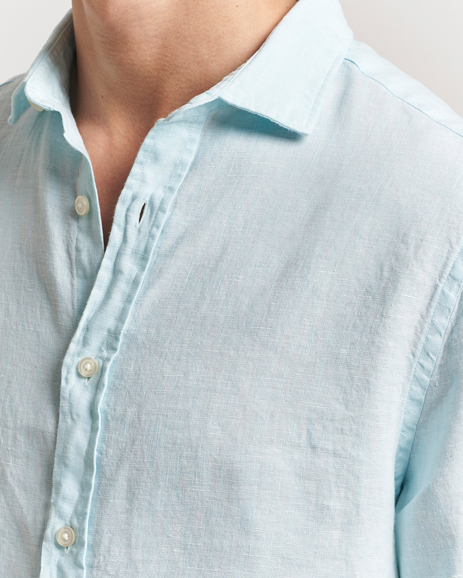 Men | Shirts | Charles Tyrwhitt | Pure Linen Slim Fit Shirt Aqua