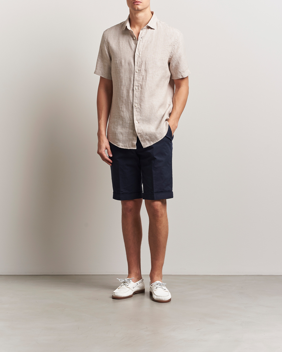 Men | Shirts | Charles Tyrwhitt | Pure Linen Short Sleeve Slim Fit Shirt Oatmeal