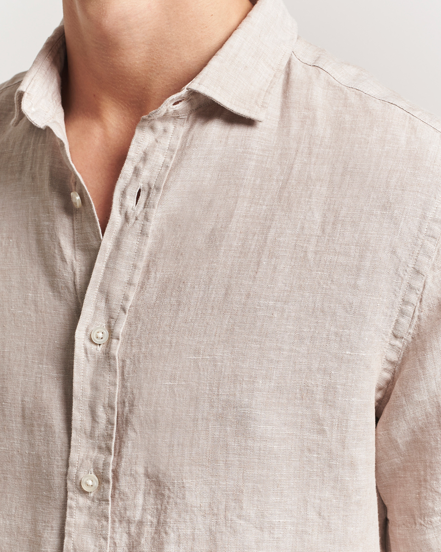 Men | Shirts | Charles Tyrwhitt | Pure Linen Short Sleeve Slim Fit Shirt Oatmeal