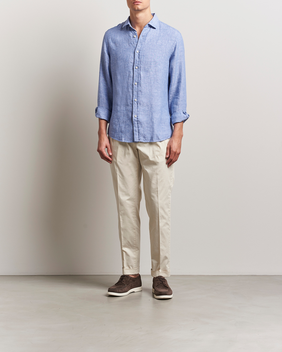 Men | Shirts | Charles Tyrwhitt | Pure Linen Slim Fit Shirt Cobalt Blue