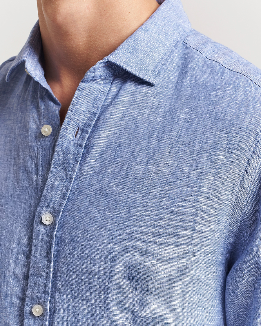 Men | Shirts | Charles Tyrwhitt | Pure Linen Slim Fit Shirt Cobalt Blue