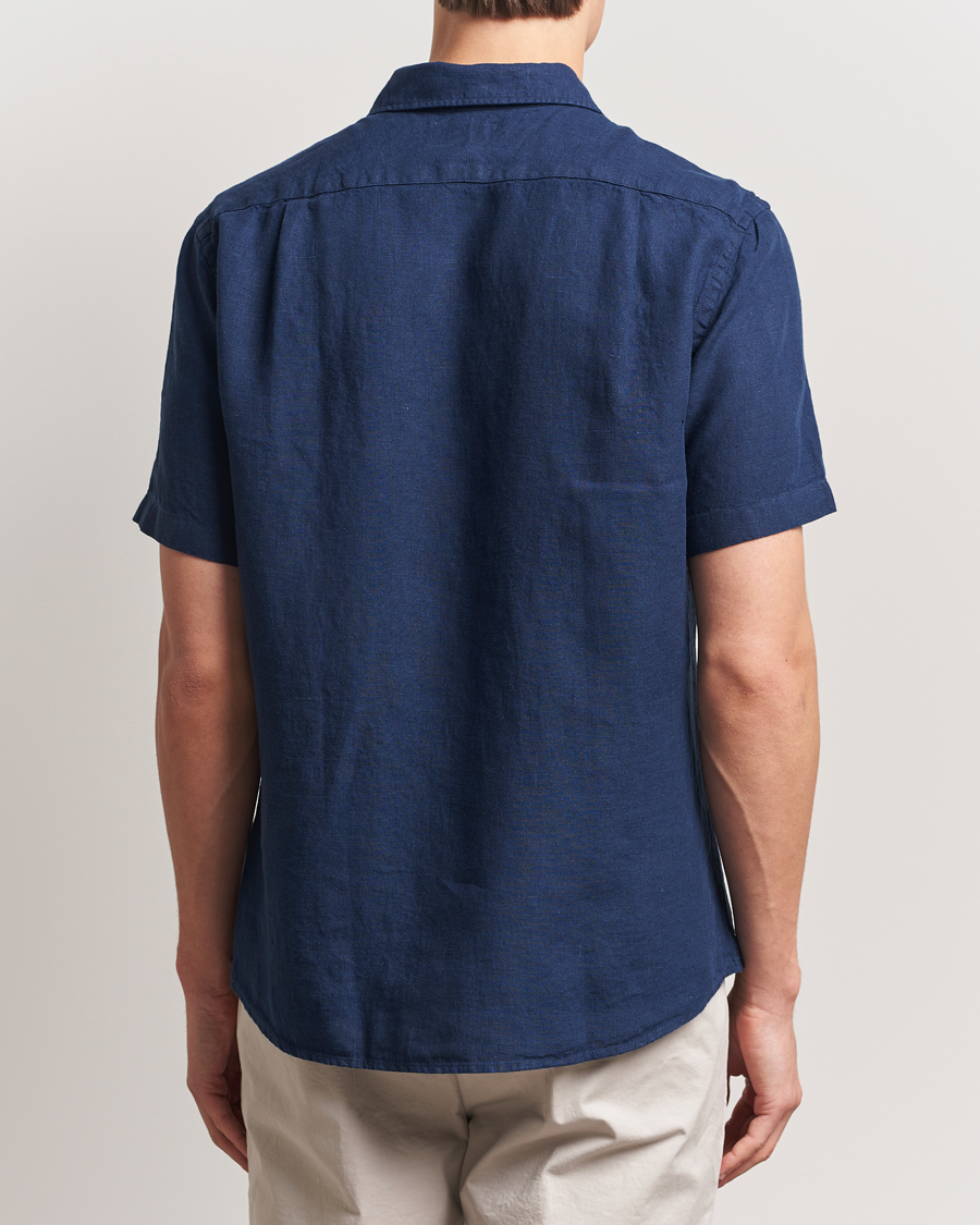 Men | Shirts | Charles Tyrwhitt | Pure Linen Short Sleeve Slim Fit Shirt Navy