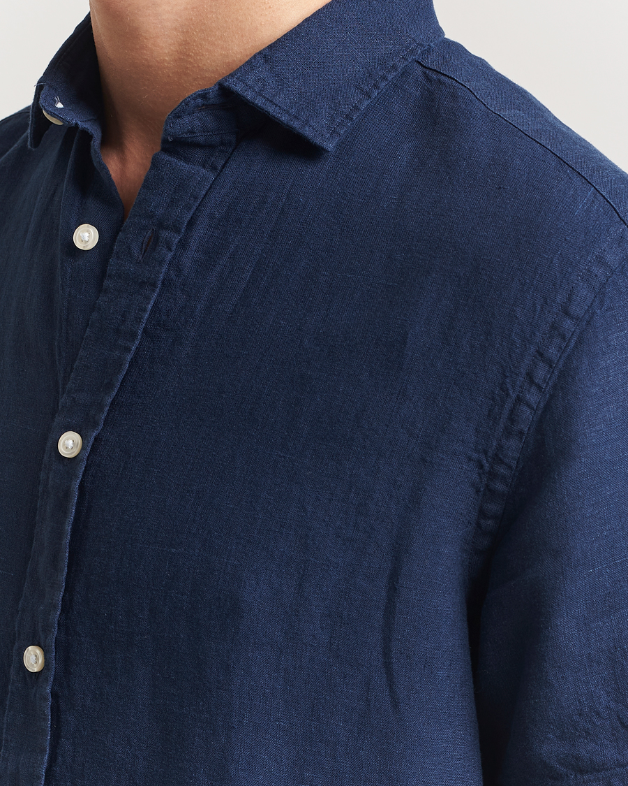 Men | Shirts | Charles Tyrwhitt | Pure Linen Short Sleeve Slim Fit Shirt Navy