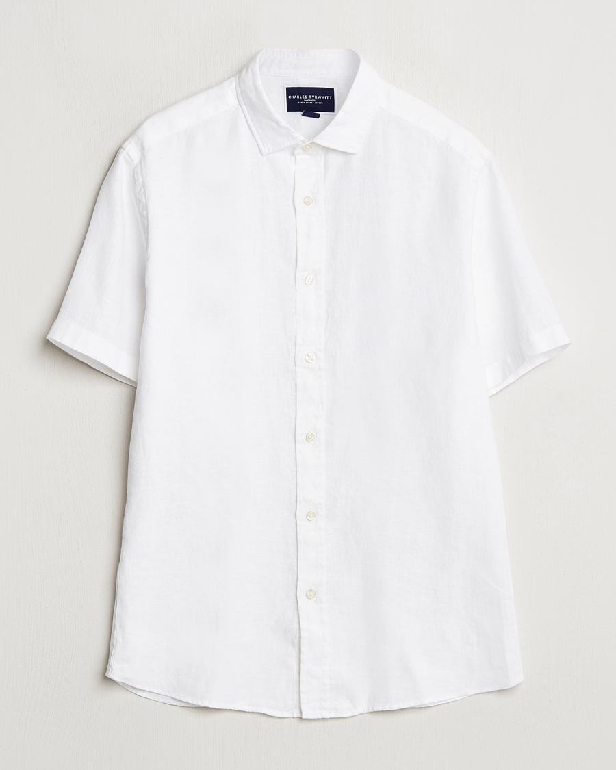 Men | Shirts | Charles Tyrwhitt | Pure Linen Short Sleeve Slim Fit Shirt White