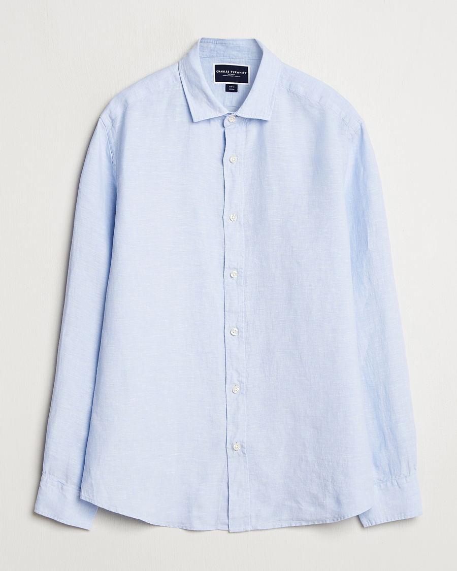 Men | Shirts | Charles Tyrwhitt | Pure Linen Slim Fit Shirt Sky Blue