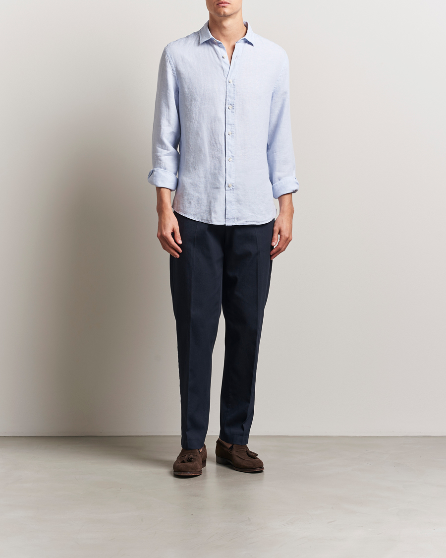 Men | Shirts | Charles Tyrwhitt | Pure Linen Slim Fit Shirt Sky Blue