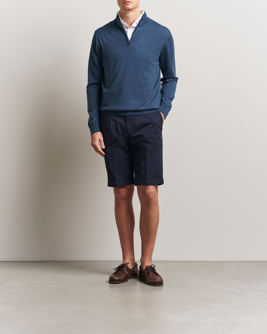 Men | Sweaters & Knitwear | Charles Tyrwhitt | Pure Merino Zip Neck Jumper Petrol Blue