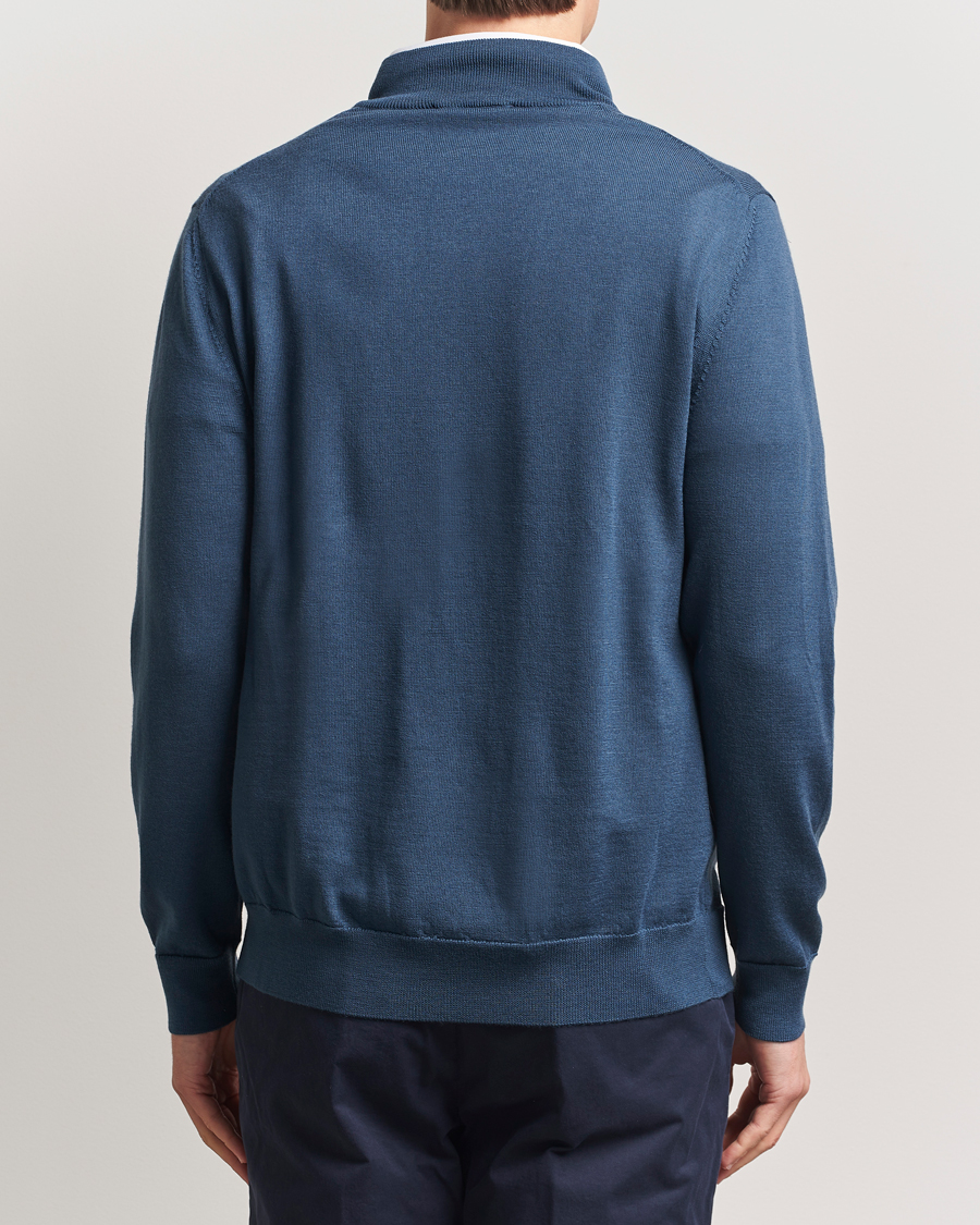 Men | Sweaters & Knitwear | Charles Tyrwhitt | Pure Merino Zip Neck Jumper Petrol Blue