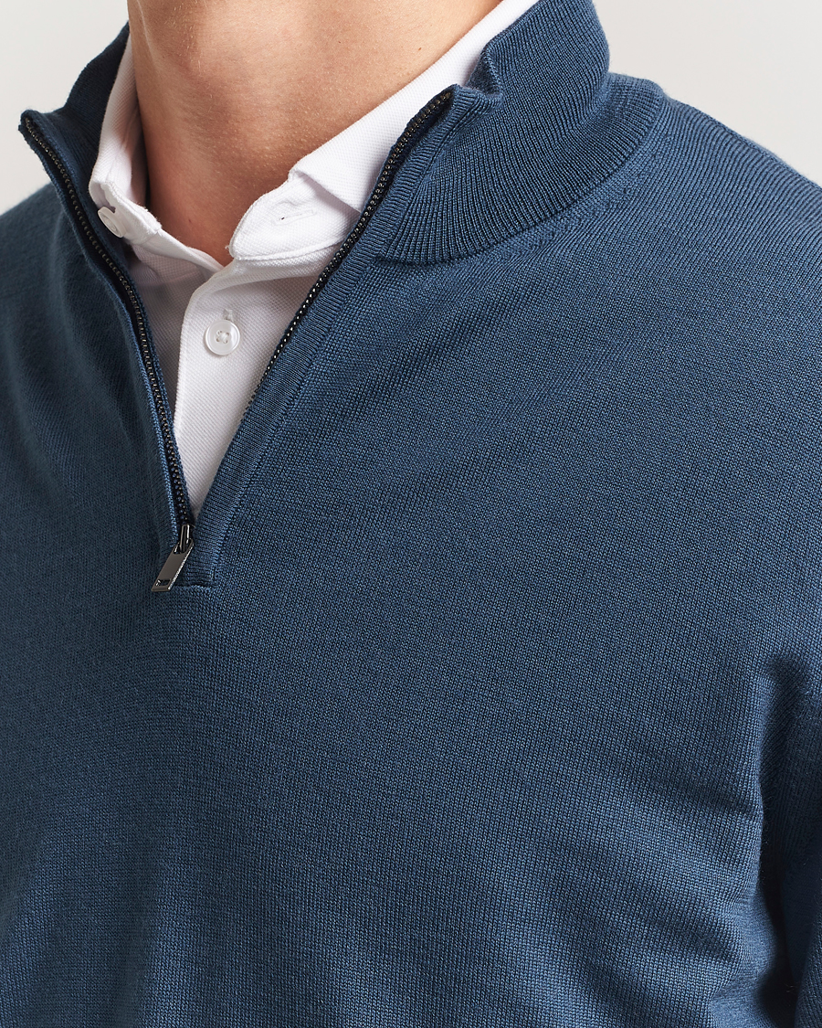 Men | Sweaters & Knitwear | Charles Tyrwhitt | Pure Merino Zip Neck Jumper Petrol Blue