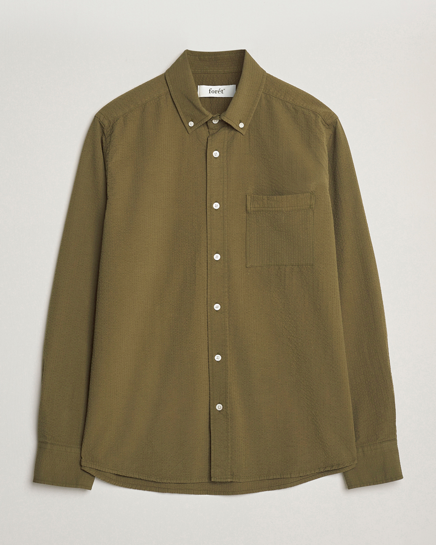 Men | Shirts | Forét | Hornet Seersucker Shirt Army