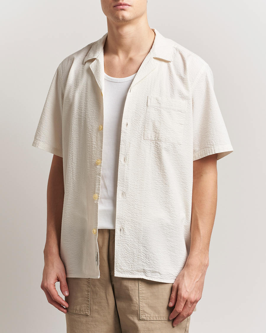 Men | Shirts | Forét | Hush Short Sleeve Seersucker Shirt Cloud