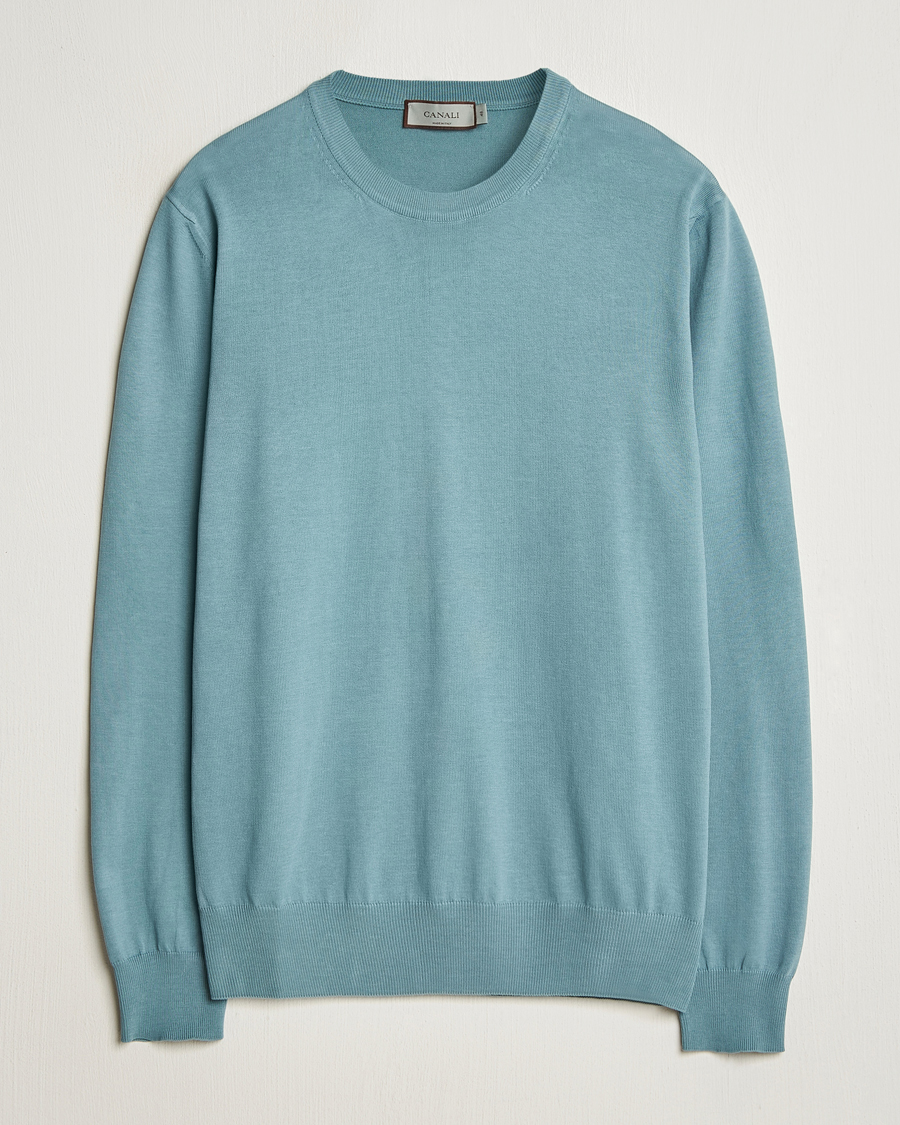 Men | Sweaters & Knitwear | Canali | Cotton Crew Neck Pullover Teal