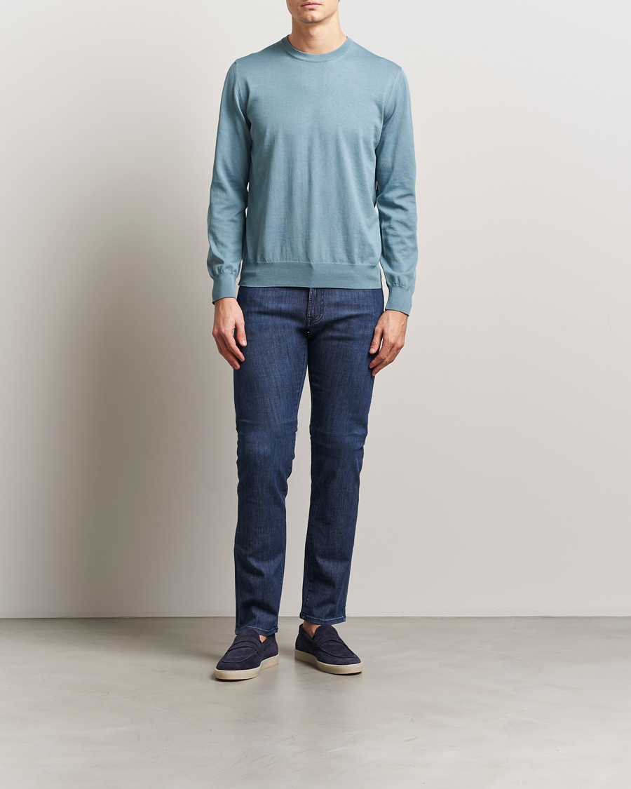 Men | Sweaters & Knitwear | Canali | Cotton Crew Neck Pullover Teal