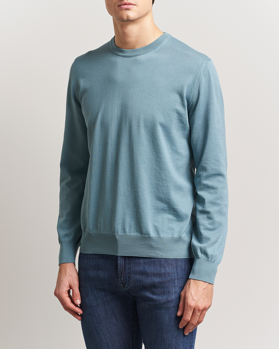 Men | Sweaters & Knitwear | Canali | Cotton Crew Neck Pullover Teal